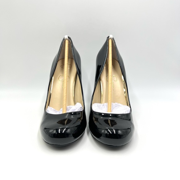 Jessica Simpson Calie Black Patent Faux Vegan Leather Heels Pumps Shoes 9.5 - Picture 2 of 13